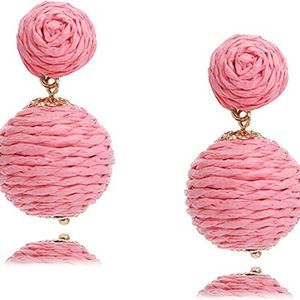 Women Girl  Bohemian Woven Rattan Straw Wicker Raffia Ball Drop Dangle Earring